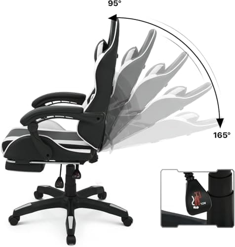 Chaise de gaming Sinlikon ergonomique avec repose-pieds et coussin lombaire (blanc)