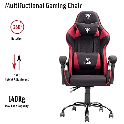 Chaise de gaming iTek Rhombus FF10, Tissu Noir-Rouge, Normale