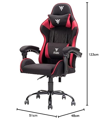 Chaise de gaming iTek Rhombus FF10, Tissu Noir-Rouge, Normale