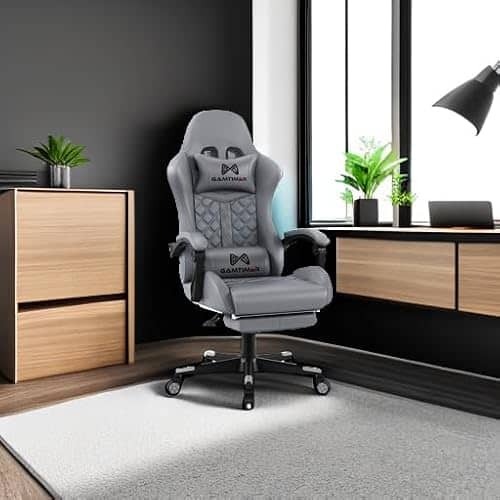 Chaise de jeu Gamtimer ergonomique avec repose-pieds et support lombaire gris