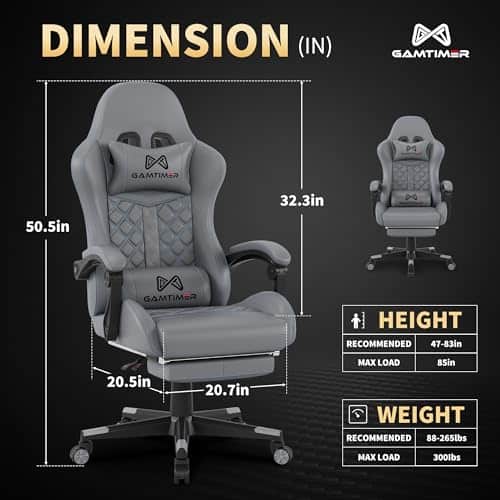 Chaise de jeu Gamtimer ergonomique avec repose-pieds et support lombaire gris