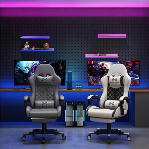 Chaise de jeu Gamtimer ergonomique avec repose-pieds et support lombaire gris
