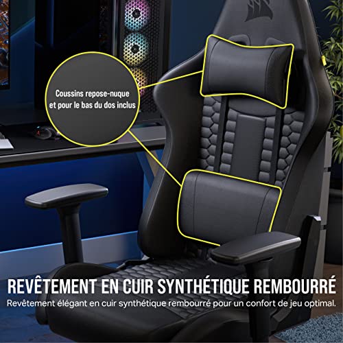 Corsair TC100 RELAXED – Fauteuil Gaming Similicuir Noir avec Coussin Mémoire