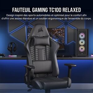 Corsair TC100 RELAXED – Fauteuil Gaming Similicuir Noir avec Coussin Mémoire