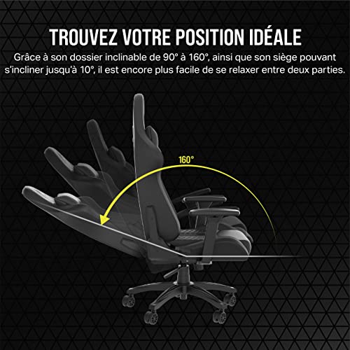 Corsair TC100 RELAXED – Fauteuil Gaming Similicuir Noir avec Coussin Mémoire