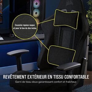 Corsair TC100 RELAXED : Fauteuil Gaming en Tissu – Noir avec Coussins Détachables