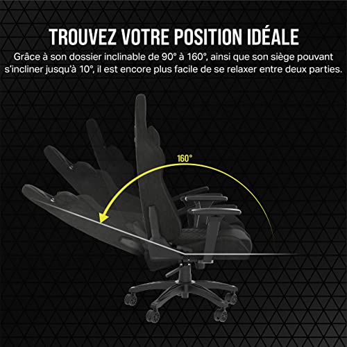 Corsair TC100 RELAXED : Fauteuil Gaming en Tissu – Noir avec Coussins Détachables