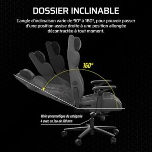 Corsair TC500 Luxe Fauteuil Gaming Shadow – Taille Unique pour Confort Optimal