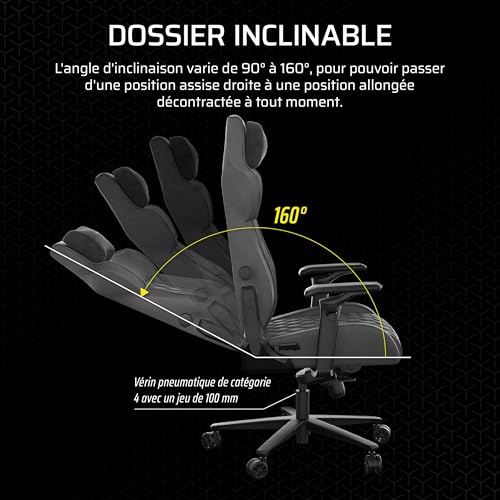 Corsair TC500 Luxe Fauteuil Gaming Shadow – Taille Unique pour Confort Optimal