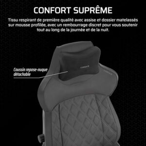 Corsair TC500 Luxe Fauteuil Gaming Shadow – Taille Unique pour Confort Optimal