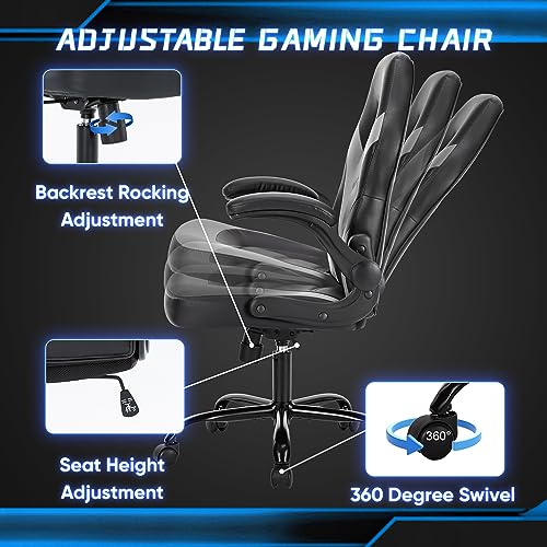 DUMOS Chaise de Gaming Ergonomique Noir et Gris – Confort Bureau et Maison