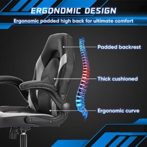 DUMOS Chaise de Gaming Ergonomique Noir et Gris – Confort Bureau et Maison