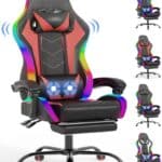 Devoko Chaise de Gaming LED Ergonomique Rouge avec Massage et Repose-Pieds