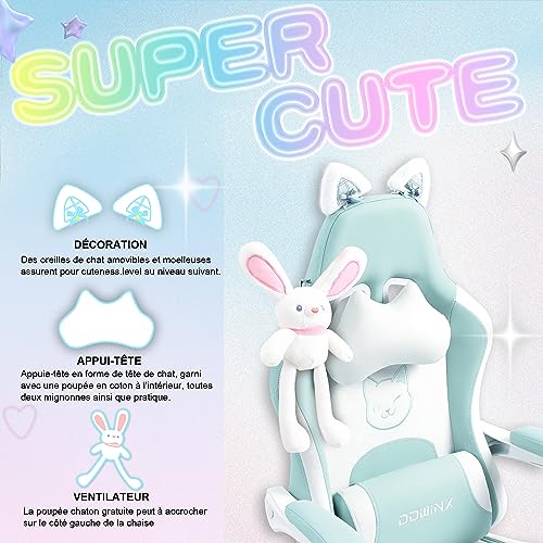 Dowinx Sweet Cat Edition : Chaise Gaming Ergonomique avec Repose-Pieds – Bleu