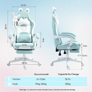 Dowinx Sweet Cat Edition : Chaise Gaming Ergonomique avec Repose-Pieds – Bleu