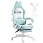 Dowinx Sweet Cat Edition : Chaise Gaming Ergonomique avec Repose-Pieds - Bleu