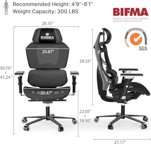 Eureka Chaise Gaming Ergonomique Dossier 4D Inclinable et Réglable – Gris