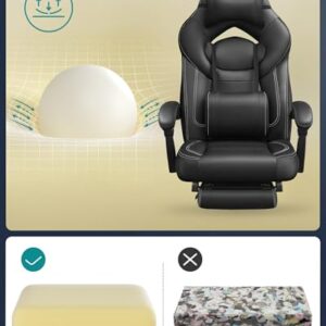 Fauteuil Gamer Ergonomique Noir avec Repose-Pieds et Support Lombaire OBG077B01