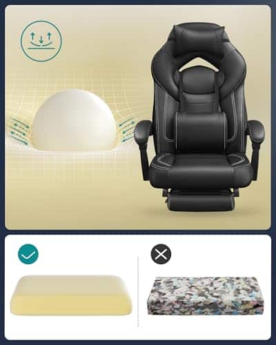 Fauteuil Gamer Ergonomique Noir avec Repose-Pieds et Support Lombaire OBG077B01