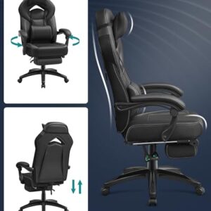 Fauteuil Gamer Ergonomique Noir avec Repose-Pieds et Support Lombaire OBG077B01