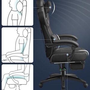 Fauteuil Gamer Ergonomique Noir avec Repose-Pieds et Support Lombaire OBG077B01