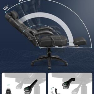 Fauteuil Gamer Ergonomique Noir avec Repose-Pieds et Support Lombaire OBG077B01