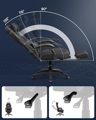 Fauteuil Gamer Ergonomique Noir avec Repose-Pieds et Support Lombaire OBG077B01