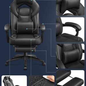 Fauteuil Gamer Ergonomique Noir avec Repose-Pieds et Support Lombaire OBG077B01