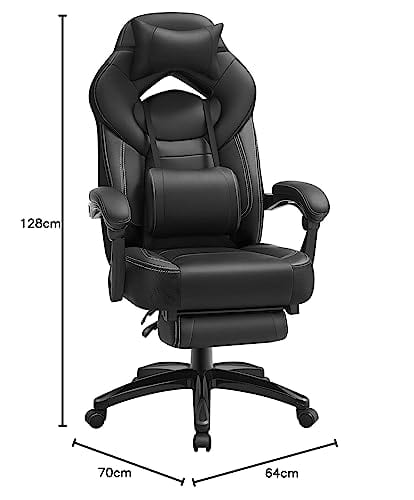 Fauteuil Gamer Ergonomique Noir avec Repose-Pieds et Support Lombaire OBG077B01