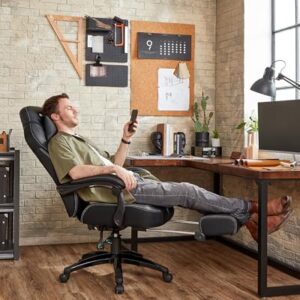 Fauteuil Gamer Ergonomique Noir avec Repose-Pieds et Support Lombaire OBG077B01