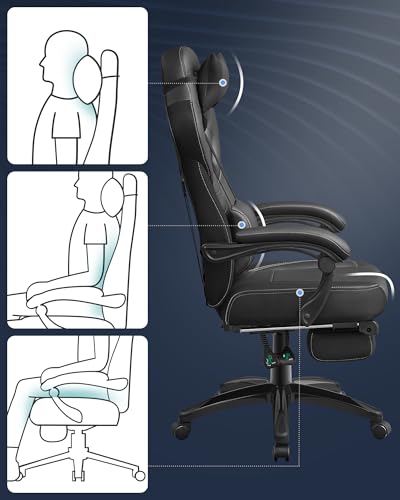 Fauteuil Gamer Ergonomique Noir avec Repose-Pieds et Support Lombaire OBG077B01