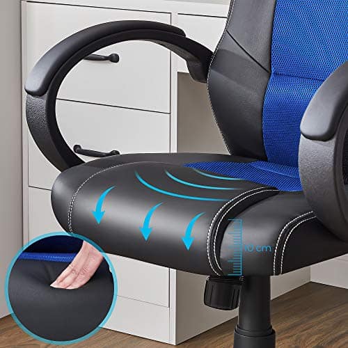 Fauteuil Gamer Racing SONGMICS OBG56L Similicuir Bleu, Hauteur Réglable et Inclinable
