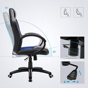 Fauteuil Gamer Racing SONGMICS OBG56L Similicuir Bleu, Hauteur Réglable et Inclinable
