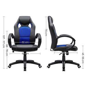 Fauteuil Gamer Racing SONGMICS OBG56L Similicuir Bleu, Hauteur Réglable et Inclinable