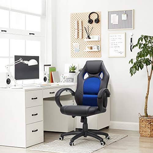 Fauteuil Gamer Racing SONGMICS OBG56L Similicuir Bleu, Hauteur Réglable et Inclinable