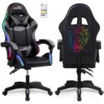 Fauteuil Gaming Amstrad AMS-900 LED Skull Noir et Gris avec Télécommande