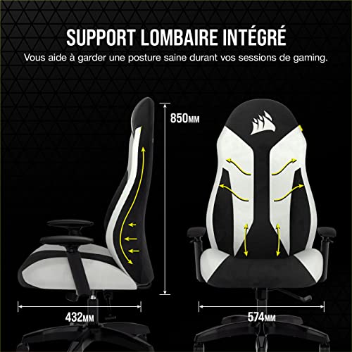 Fauteuil Gaming Corsair TC60 FABRIC – Tissu Doux, Support Lombaire Ajustable