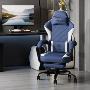 Fauteuil Gaming Ergonomique PZDO avec Repose-Pieds et Support Lombaire – Bleu