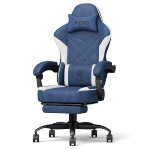 Fauteuil Gaming Ergonomique PZDO avec Repose-Pieds et Support Lombaire – Bleu