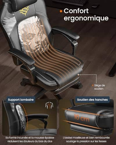 Fauteuil Gaming SONGMICS HOME OBG072B03, Chaise Bureau Ergonomique Noir Anime