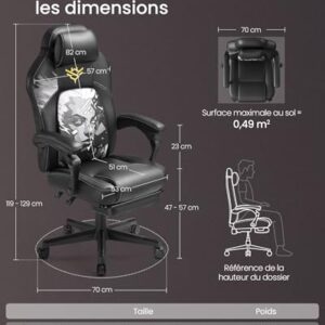 Fauteuil Gaming SONGMICS HOME OBG072B03, Chaise Bureau Ergonomique Noir Anime