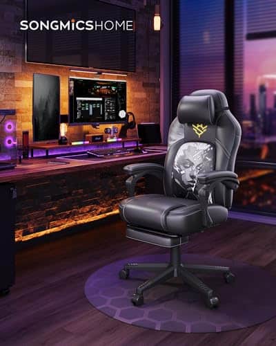Fauteuil Gaming SONGMICS HOME OBG072B03, Chaise Bureau Ergonomique Noir Anime
