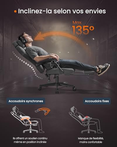 Fauteuil Gaming SONGMICS HOME OBG072G01 Ergonomique avec Repose-Pieds et Appui-tête