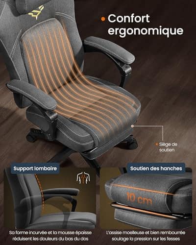 Fauteuil Gaming SONGMICS HOME OBG072G01 Ergonomique avec Repose-Pieds et Appui-tête