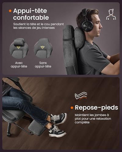 Fauteuil Gaming SONGMICS HOME OBG072G01 Ergonomique avec Repose-Pieds et Appui-tête