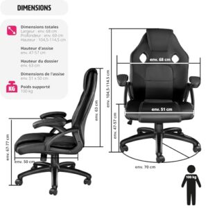 Fauteuil Gaming TecTake® Ergonomique 360° avec Accoudoirs et Hauteur Réglable