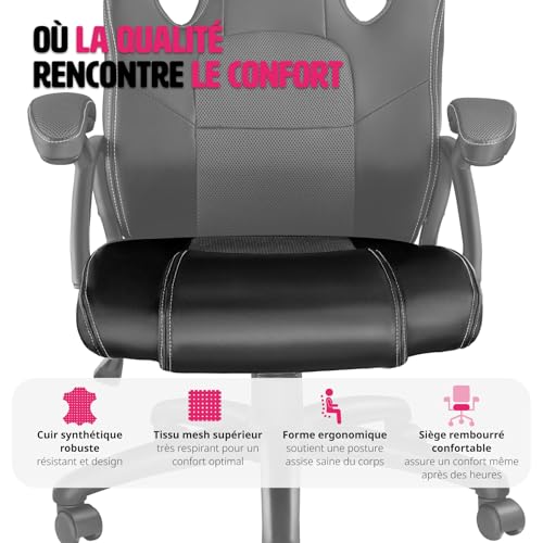 Fauteuil Gaming TecTake® Ergonomique 360° avec Accoudoirs et Hauteur Réglable