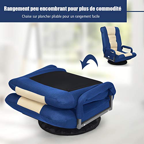 Fauteuil Pliable COSTWAY Bleu, Chaise de Jeu Dossier Réglable 360°
