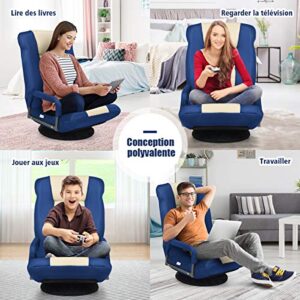 Fauteuil Pliable COSTWAY Bleu, Chaise de Jeu Dossier Réglable 360°
