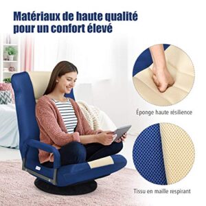 Fauteuil Pliable COSTWAY Bleu, Chaise de Jeu Dossier Réglable 360°
